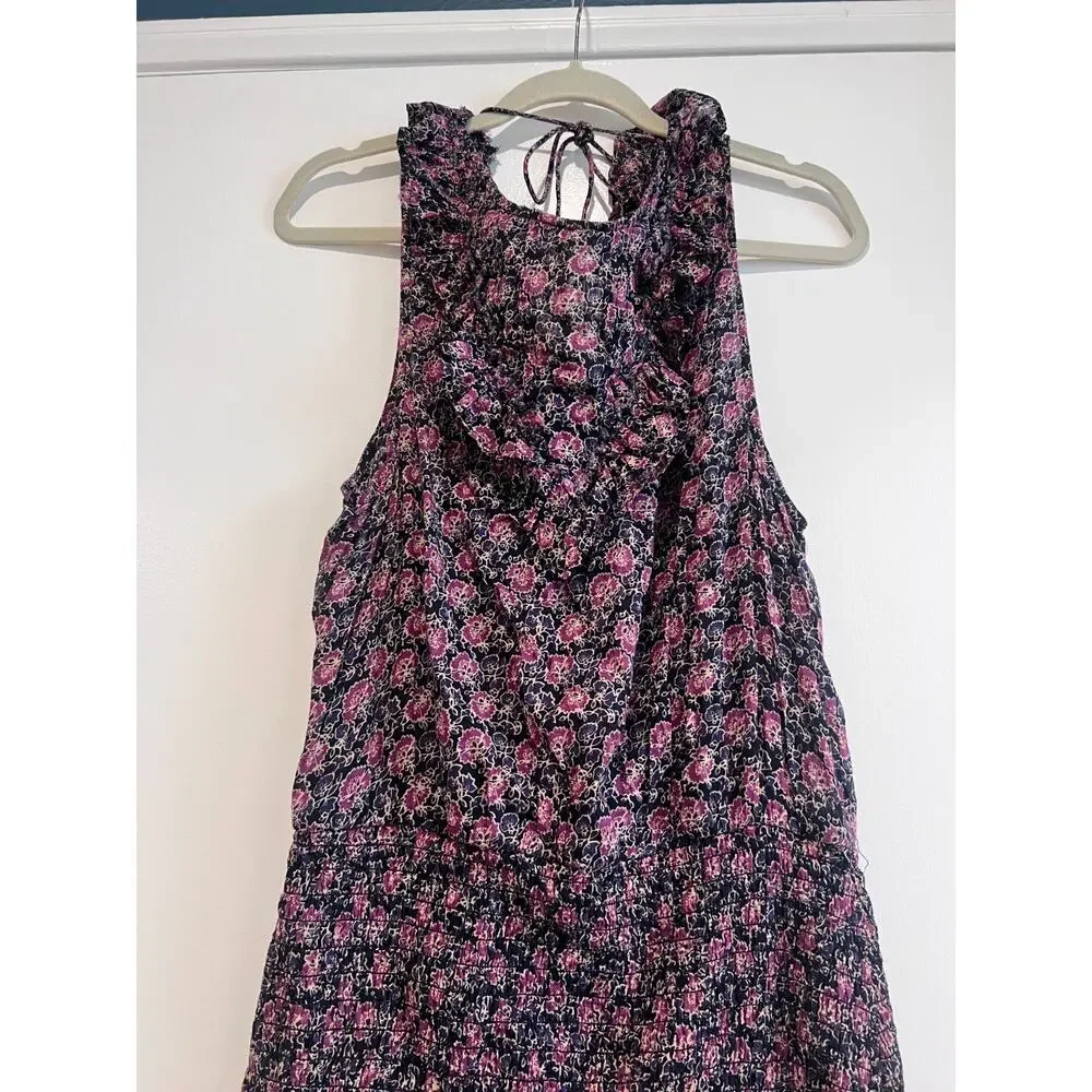 Free People Smocked Floral Mini Dress Large Ruffle Boho Summer Chic Vacation